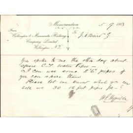Offer by the West Coast Railway for 2'6" pipes - City Surveyor