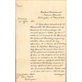 Re paying bonus to Captain Holliday in relation to duties at Queens Wharf - Marine Branch, Customs Department