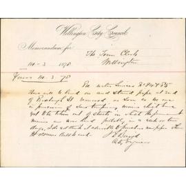 Re memo to Town Clerk re water services 84 and 85 - City Engineer