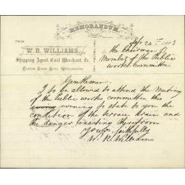To attend meeting of the public Works Committee regarding state of Terrace Drain - W R Williams