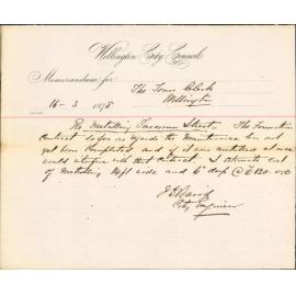 Re memo to Town Clerk re metalling Tasman Street - City Engineer