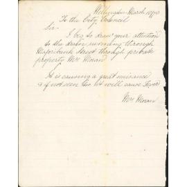 Re complaint re drain running through Majoribanks Street - Mrs Moran