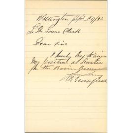 Resigning trusteeship of Basin Reserve - R Greenfield