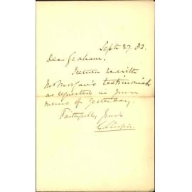 Forwarding J H Morgans testimonials - Colonial Secretary