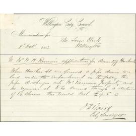 Application for drain in Hawker Street - W H Rennett