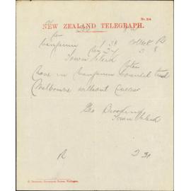 Re telegraphs re waterworks - Town Clerks New Zealand Boroughs