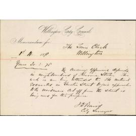 Re memo to Town Clerk re kerosene store - J Baird, City Surveyor