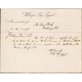 Memo to Town Clerk re laying water to Mr Dixon's house, Wallace Street - J Baird, City Surveyor