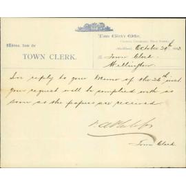 Acknowledging receipt of memo regarding Town Clerk applications - Town Clerk Auckland