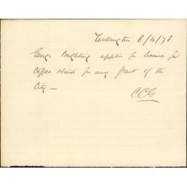 Re applying for licence for coffee stand - George Bughling