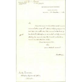 Acknowledging receipt of £150 towards erection of new Post Office Clock - Post Office Department