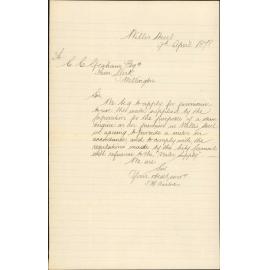 Re request for water to be laid on by meter to steam engine on premises in Willis Street - J M Barber