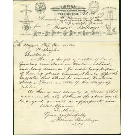 Suggesting name for new street [Victoria Street], Te Aro Reclamation - Thomas Ballinger