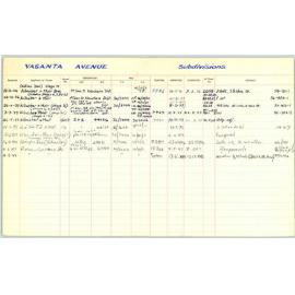 Subdivision index cards, streets starting with V