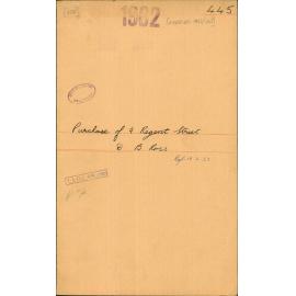 Purchase of Regent Street - D B Ross