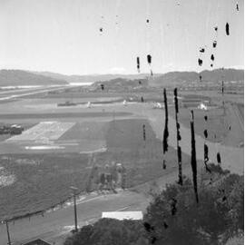 e. Elevated view of the runways and airport