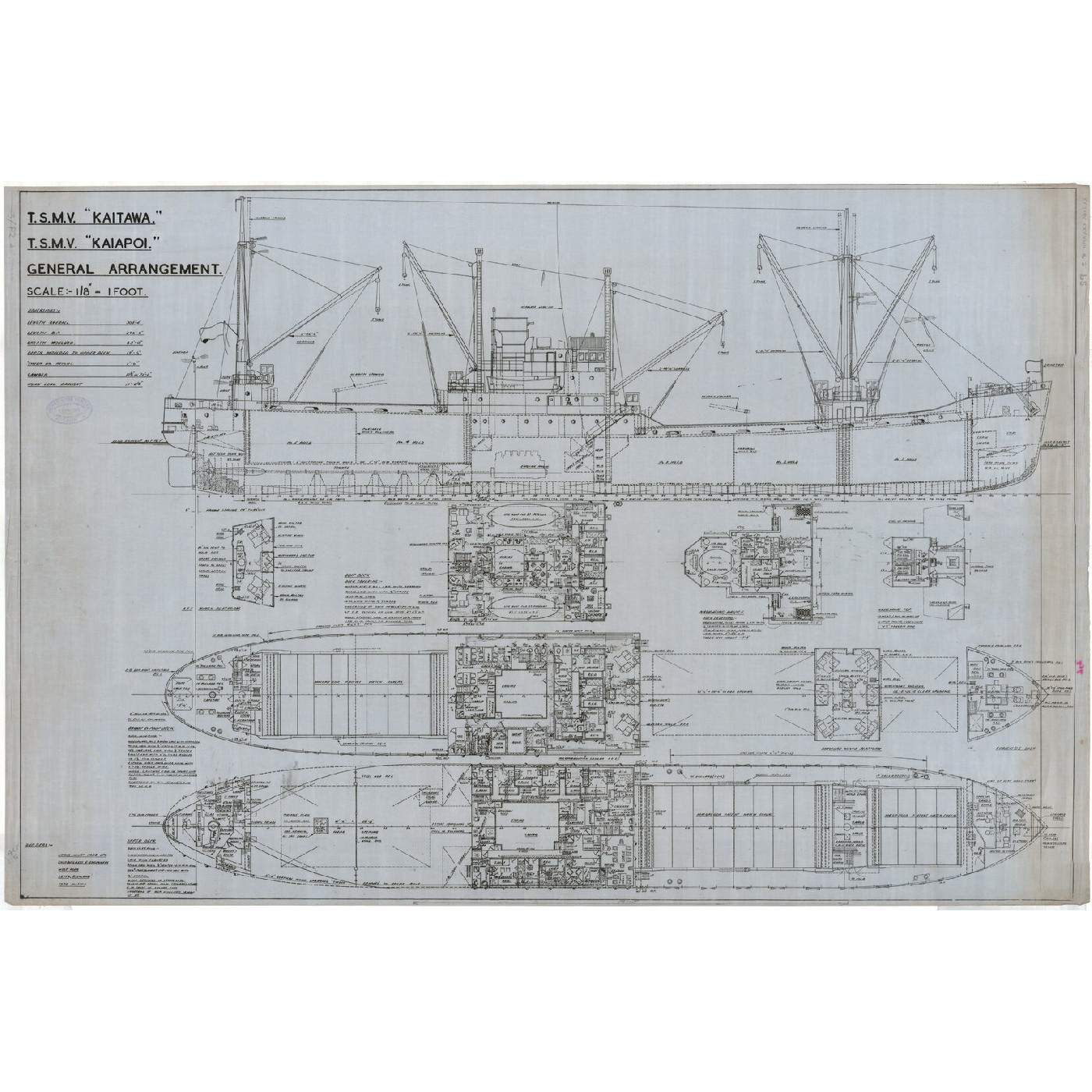 TSMV Kaitawa and TSMV Kaiapoi, plans