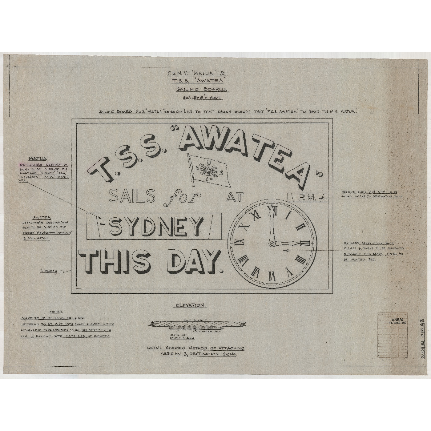 SS Awatea 1936-1942, plans