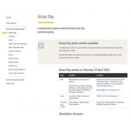 Event - Public events cancellation Anzac Day