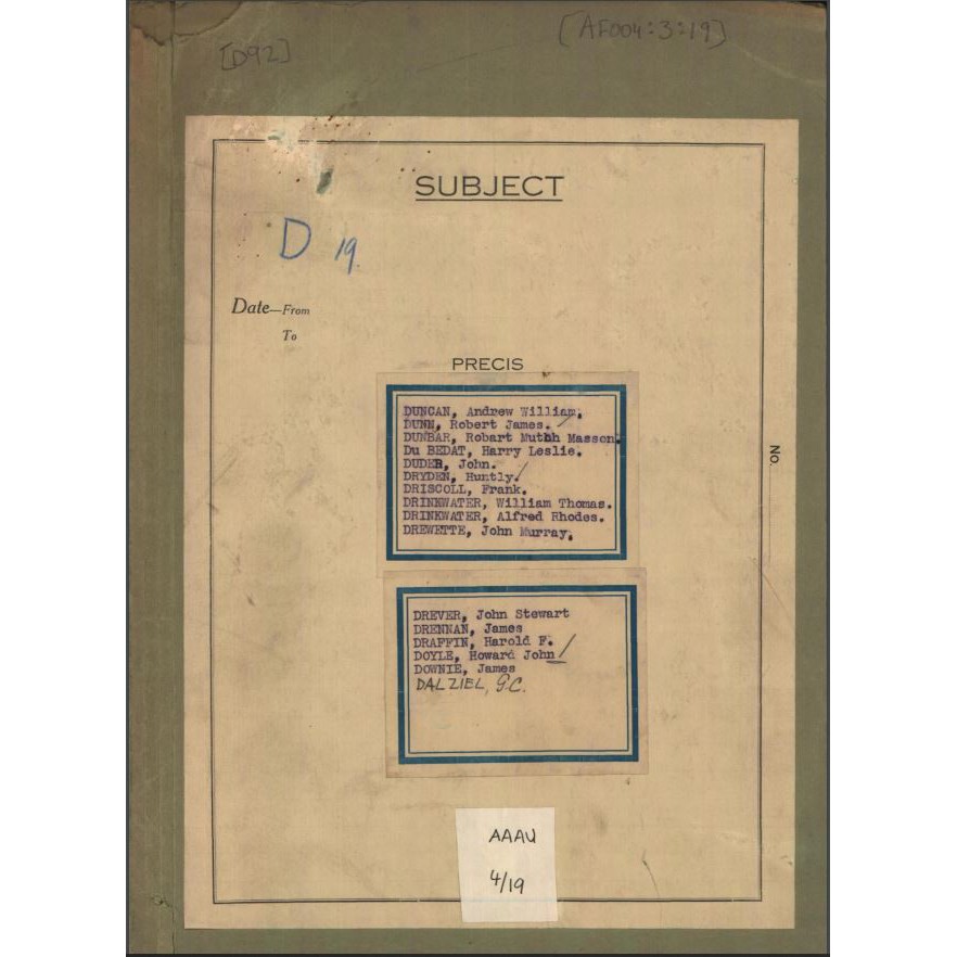 Masters and Officers Personal Files, D19