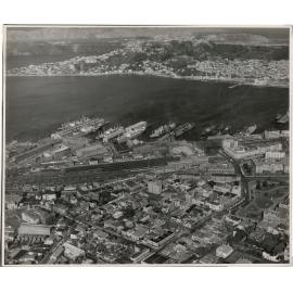 Aerial View of Wellington 1947, City, Railway Station to Oriental Bay