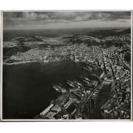 Aerial View of Wellington 1947, City, Railway Yards to Island Bay