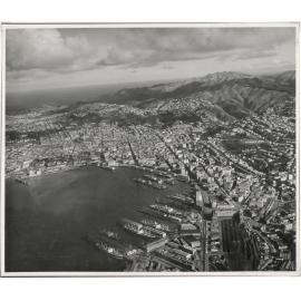 Aerial View of Wellington 1947, City, Railway Yards to Island Bay