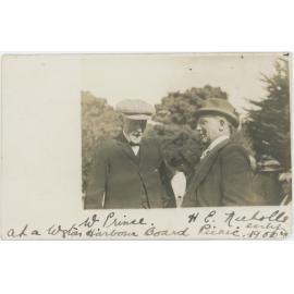 William Prince and Harry Edgar Nicholls at a Wellington Harbour Board Picnic, early 1900s