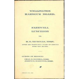 Menu for Wellington Harbour Board Farewell Luncheon for Harry Edgar Nicholls