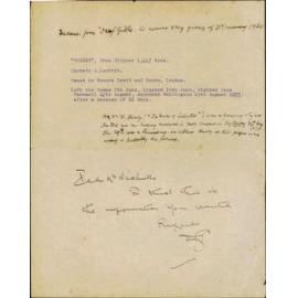 Memo, response to query about "Rodney" iron clipper, 31 January 1934