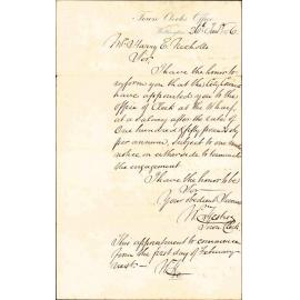 Letter from Town Clerk to Harry E Nicholls, 26 January 1876
