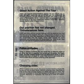Copy: Abortion, Apartheid, Unions, Nuclear (posters, handouts, protests)