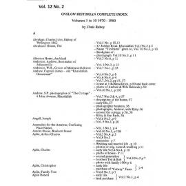 The Onslow Historian, Vol. 12 No. 2, 1982, Complete Index, Volumes 1 - 10, 1970-1980, by Chris Rabey