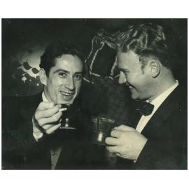 William Clauson and unidentified man drinking at the Monde Marie coffee bar