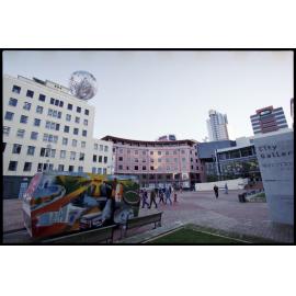 Caravans with graffiti in Civic Square