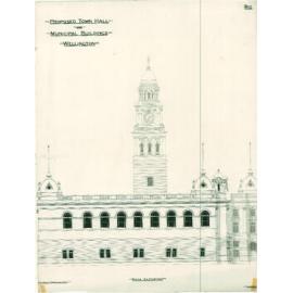 Wellington Town Hall and Municipal Offices Design Competition, Thomas Turnbull and Son design, back elevation
