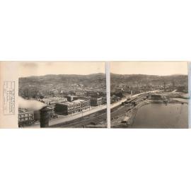 Panoramic view of Te Aro showing temporary staging for graving dock, under construction, Te Aro, 1907