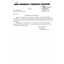 Railways, Johnsonville, North Johnsonville Progressive Association, correspondence