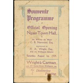 Souvenir Programme of Official Opening of Ngaio Town Hall