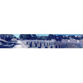 Karori Cemetery, Panorama, Servicemans 1 through archway, 25 January 1989