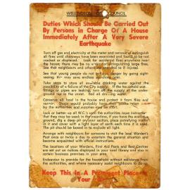 Flyer of Earthquake Duties, Circa 1930s