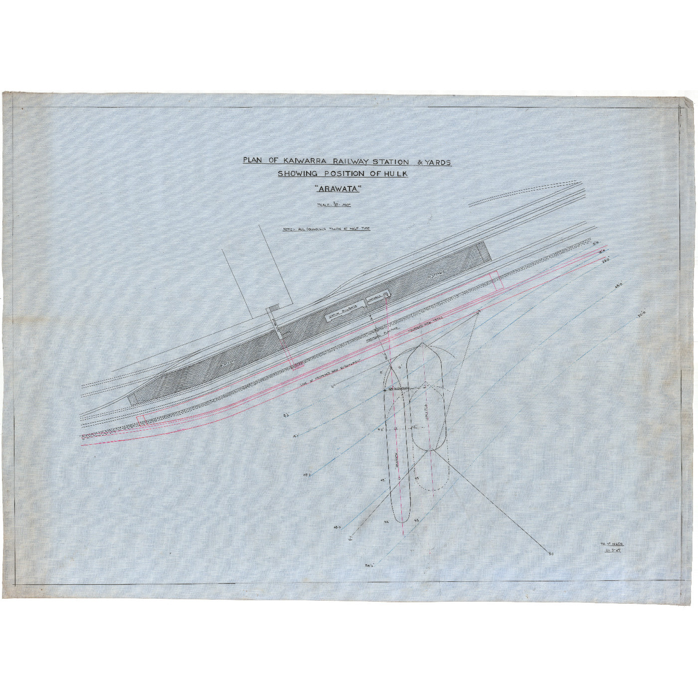 Plan of Kaiwarra Railway Station and Yards showing position of Hulk "Arawata"