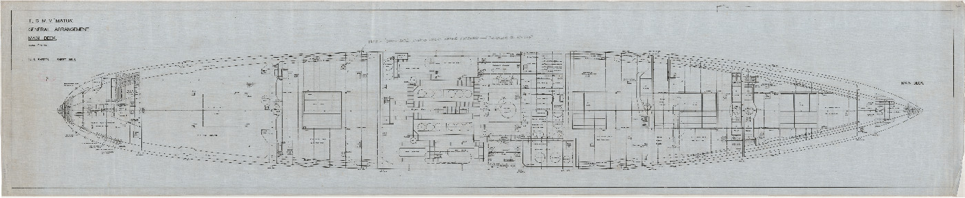 TSMV Matua, general arrangements, main deck, 1936, Wellington City Council Archives, AF090-123-3