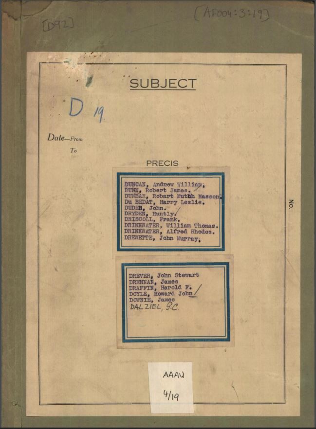 Masters and Officers Personal Files, D19