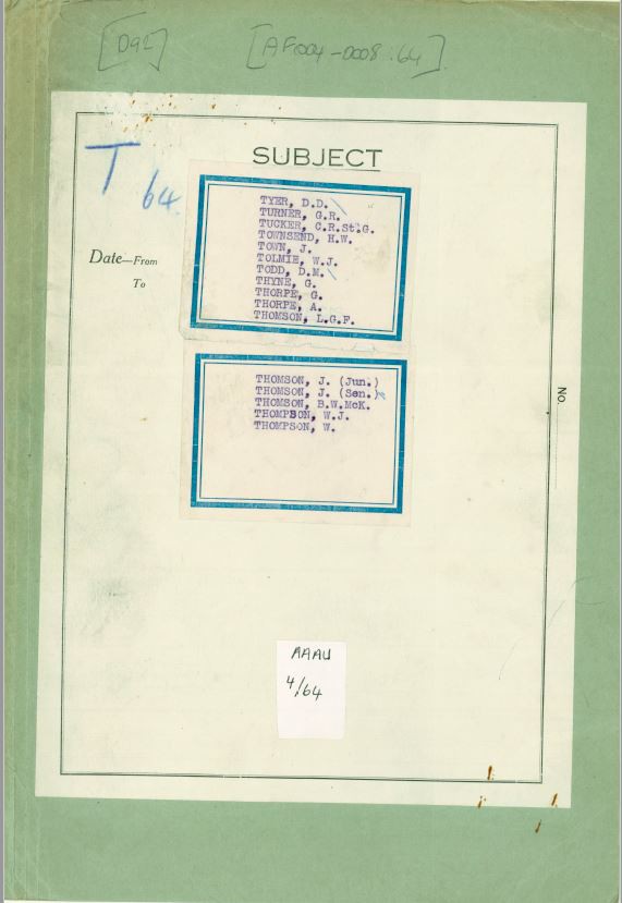 Masters and Officers Personal Files, T64