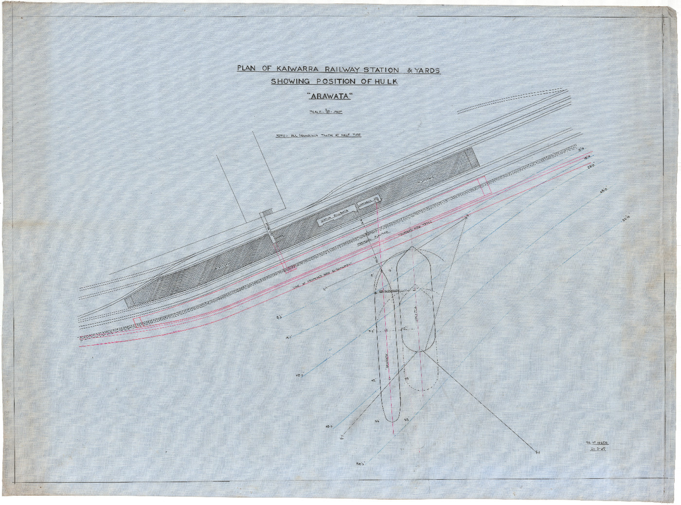 Plan of Kaiwarra Railway Station and Yards showing position of Hulk "Arawata"